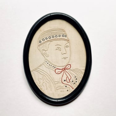 Unusual Antique Art Deco Silk Embroidery Portrait of a Boy, 1932 Czechoslovakia? 