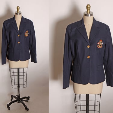 1990s Navy Blue Long Sleeve Gold Tone Button Prep Blazer Jacket by Ralph Lauren -L 