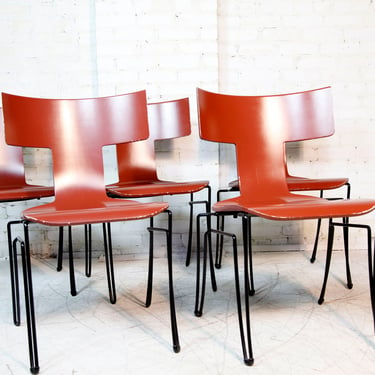 Vintage Mid century modern set of 5 atomic stackable chairs by DONGHIA "Anziano" | Free delivery in NYC and Hudson Valley areas 
