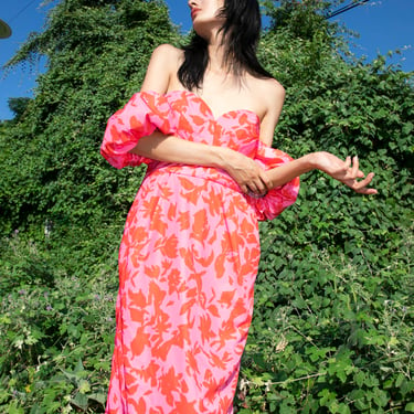 AMUR Pink and Red Pouf Sleeve Maxi Dress (Sz. 12)