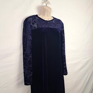 Vintage 90s Purple Velvet Dress, Size Medium 