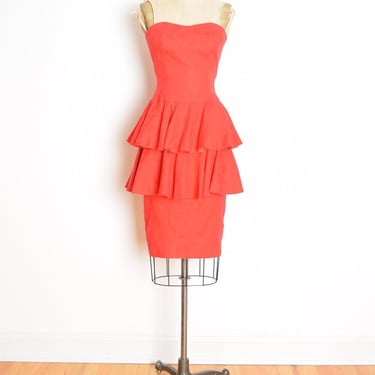 vintage 80s dress AJ Bari red peplum strapless sweetheart prom party cocktail XS clothing 