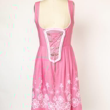 1970s Dirndl Dress Austrian Cotton Pink Octoberfest S/M 