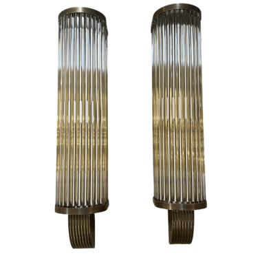 Pair of Vintage Italian Art Deco Wall Sconces in Bronze and Glass