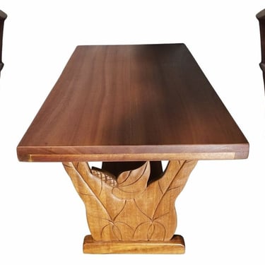 Restored Hand Carved Calla Lily Koa Wood Side Table Set 