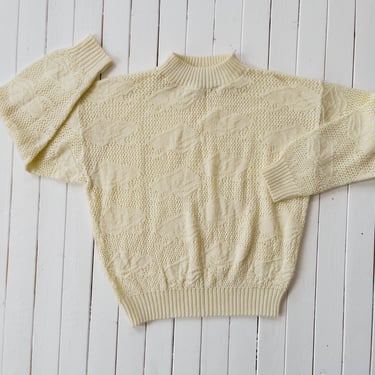 ivory cream sweater | 70s 80s vintage lightweight open weave dolman sleeve mockneck sweater 