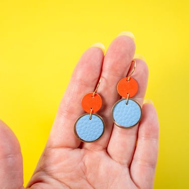 Scarlett + Powder Blue Orbit Leather Earrings - Colourful Retro Statement Earrings 