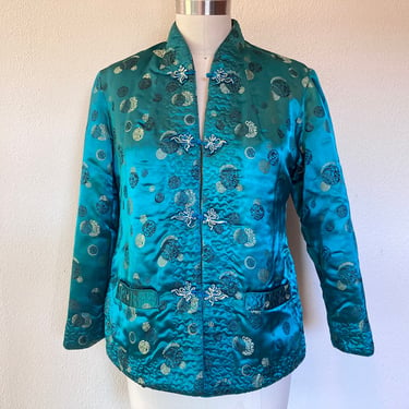 1970s Emerald green quilted satin Chinese jacket 