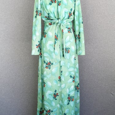 1970s - Green - Two-Piece - Maxi - Hostess Dress and Shrug - by Windsor Dress - Estimated size 