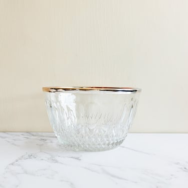 antique french reims crystal bowl with stamped silver plate rim