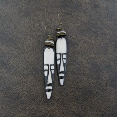 African mask earrings, bone earrings, Afrocentric ethnic earrings, unique primitive earrings, batik 