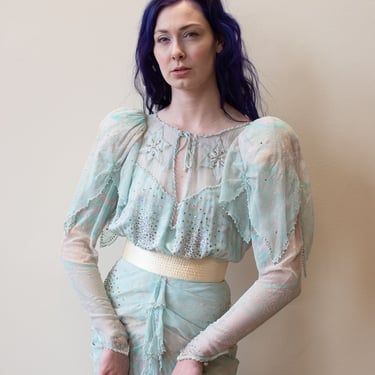 1980s Seafoam Chiffon Dress | Zandra Rhodes 