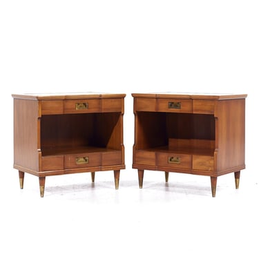 John Widdicomb Mid Century Walnut and Brass Nightstands - Pair - mcm 