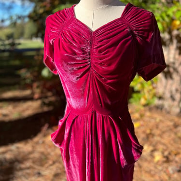 1940s Silk Velvet Magenta Cocktail Dresss 