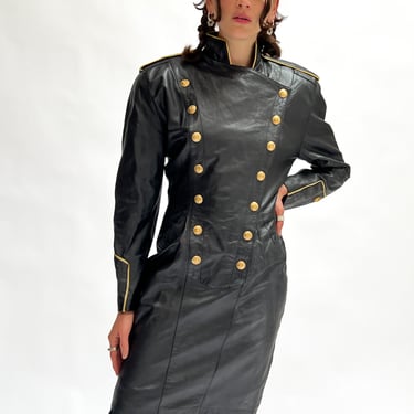 Black Leather Military Dress (S)