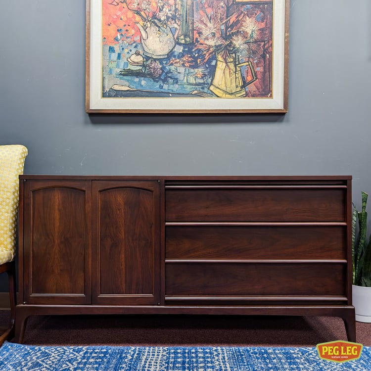 Mid-Century Modern walnut credenza from the Rhythm collection by Lane