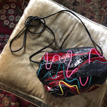Vintage ‘80s Carlos Falchi shoulder bag | New Wave, genuine leather & snakeskin purse, 1980’s designer handbag 
