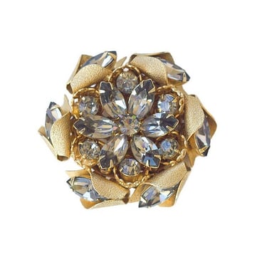 Vintage Large Rhinestone Flower Brooch 