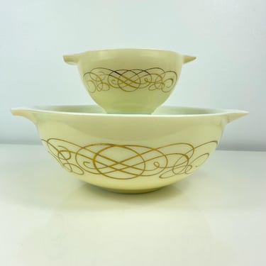 1959 Pyrex Promotional Bowl no bracket, Chip and Dip Bowl, Golden Scroll Pyrex Promotional Bowl, Golden Swirl Bowl, Grandmas Old Dishes 