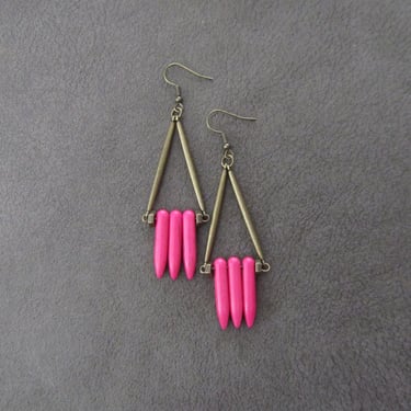 Afrocentric earrings, boho chic earrings, African earrings, bohemian ethnic earrings, pink and bronze, statement bold earrings, exotic 