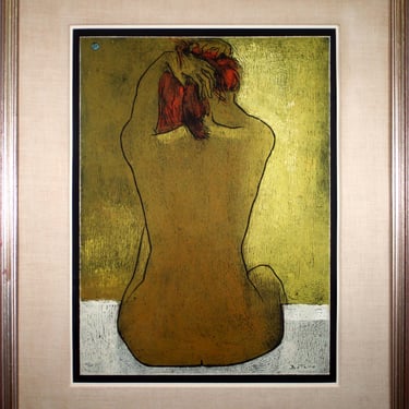 Angel Botello Seated Nude Signed Linocut Modern Art Nouveau Style 31/50 Framed 
