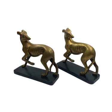 Midcentury Brass Whippet or Greyhound Dog Bookends 