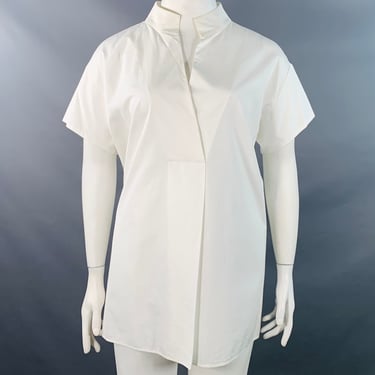 AGNONA Size 14 White Cotton Short Sleeve Casual Top