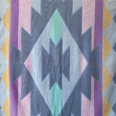 Vintage Geometric Pastel Beach Towel, Lavender And Blues, Southwestern Design, Pool Towel, Reversible 