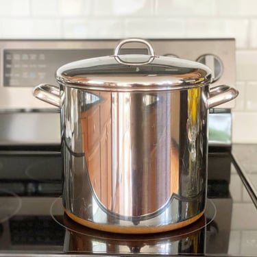 A 12 Quart Revere Ware stockpot, Stainless steel, copper clad Large soup stock pot Made in USA Clinton Illinois 