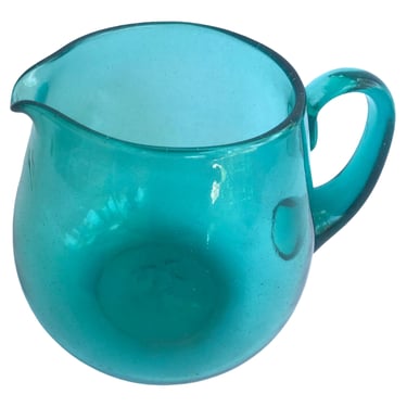 BLENKO |• #361-P Aqua Hand Blown Glass Pitcher | 96 Fl. Oz. | Mid-Century Collectible Art Glass 