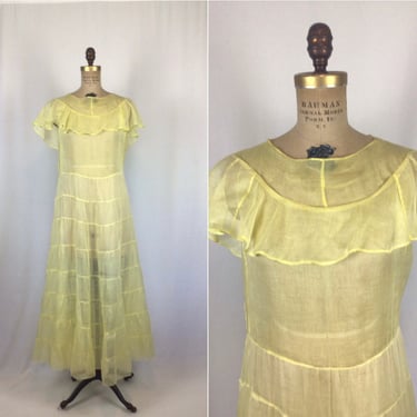Vintage 30s dress | Vintage sunnny yellow voile dress | 1930s sheer yellow long party dress 