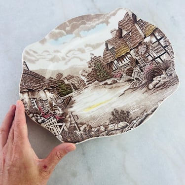 Vintage Johnson Bros Olde English Countryside Serving Platter,  1970s Brown Transferware Hand Engraved,  English Platter, Housewarming Gift 
