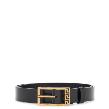 Versace Black Brushed Calfskin Belt 30 Mm With Geometric Buckle Men