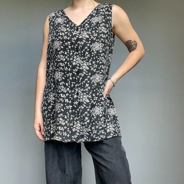 Vintage Diana D'or Dark Gray 100% Silk Sleeveless Floral Top and Trouser Set L 