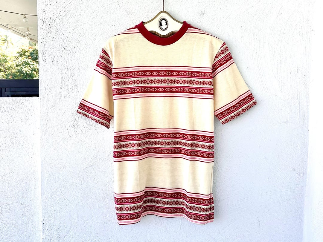 トップス vintage Euro cotton stripe shirt 60s 70s New 60's/70's vintage retro mod style White rainbow striped