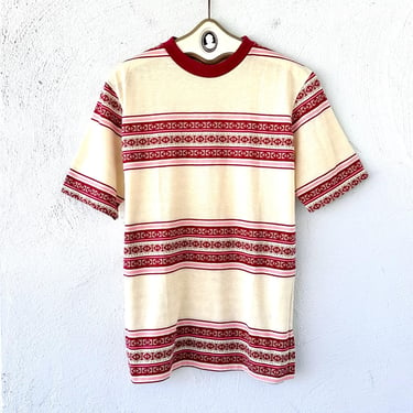 Vintage 60s 70s Jantzen Surf Tshirt 1960s 1970s Striped Knit Shirt Jaquard Top 