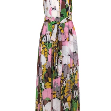 La DoubleJ - Pink, Yellow, Ivory, &amp; Green Floral Print Maxi Dress Sz S