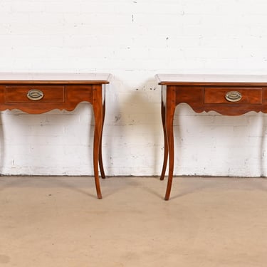 Drexel French Provincial Louis XV Cherry Wood Nightstands or Side Tables, Pair