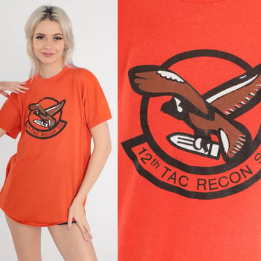 12th Tac Recon Sq Shirt 80s US Air Force T-shirt F-16 12th Reconnaissance Squadron Graphic Tee Single Stitch Orange Army Vintage 1980s Large 