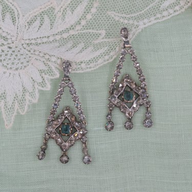 Rose-Cut Diamond and Emerald Chandelier Earrings