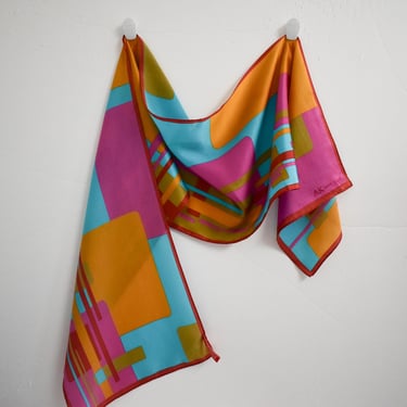 1990s Anne Klein Color Block Silk Scarf 