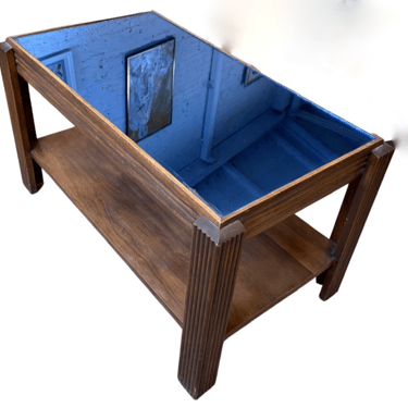 American 1930s Blue Mirror Topped Coffee Table