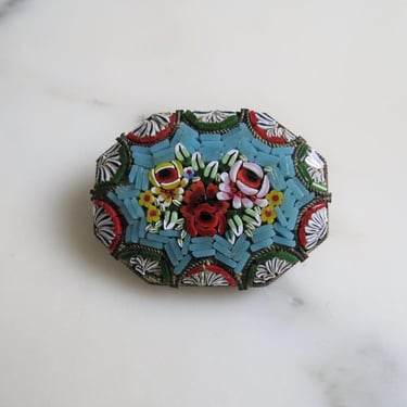 antique brooch, micromosaic, 1920s, 1930s, Italian, floral pin, jewelry 