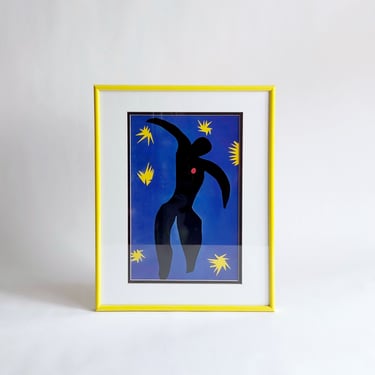 Vintage Art Print: Matisse, The Fall of Icarus, Book Plate in Yellow Plastic Frame, Postmodern 1990's 