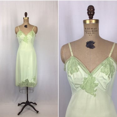 Vintage 50s slip | Vintage lime green lace dress slip | 1950s Van Raalte full slip negligee 