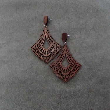 Large wooden earrings, bold statement earrings, Afrocentric African earrings, laser cut earrings, mid century modern earrings 