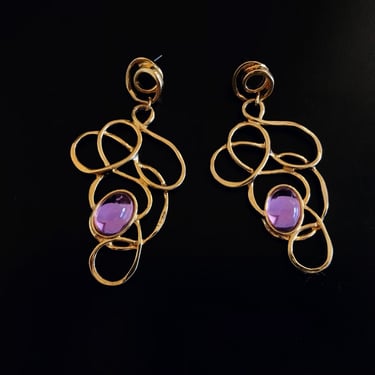 vintage earrings golden earrings statement earrings gold earrings chunky earring vine earrings grape abstract line cocktail costume jewelry 