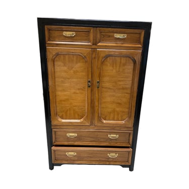 Chinoiserie Armoire Dresser by Thomasville with Two Tone Black & Wood - Vintage Asian Style Tallboy Chest of Drawers 