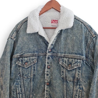 Levis denim jacket / Levis sherpa jacket / 1980s Levis sherpa lined denim jacket acid washed Large 