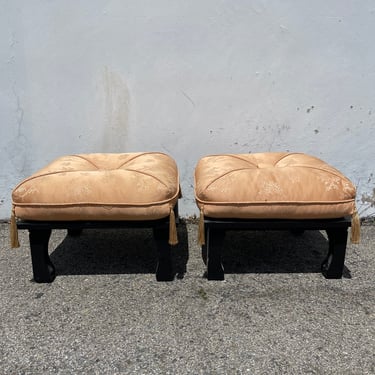 Pair of Stools Asian Ming Style with Cushions Bed Bench Low Seating Wood Hassock Footstool Boho Stools Country French Shabby Chic Chair 